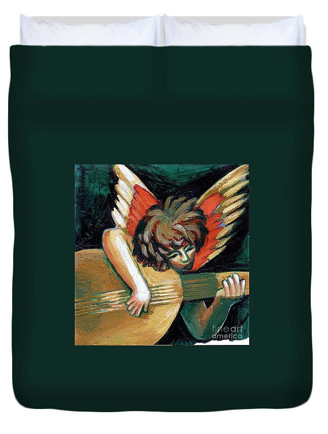 Angel Duvet Cover featuring the painting Angel With Lute by Genevieve Esson