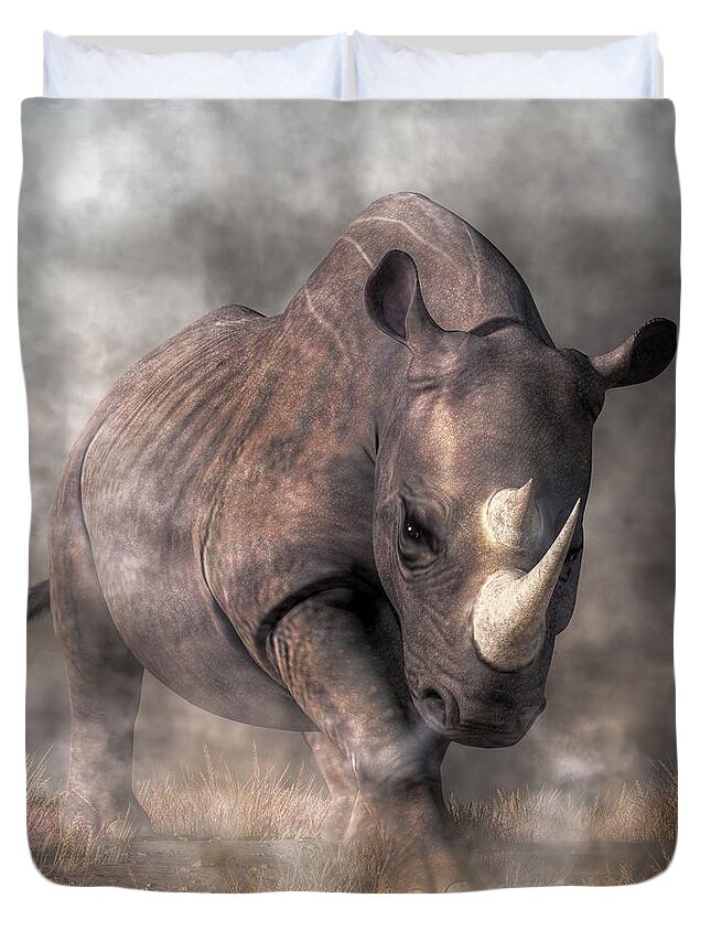 Angry Rhino Duvet Cover featuring the digital art Angry Rhino by Daniel Eskridge