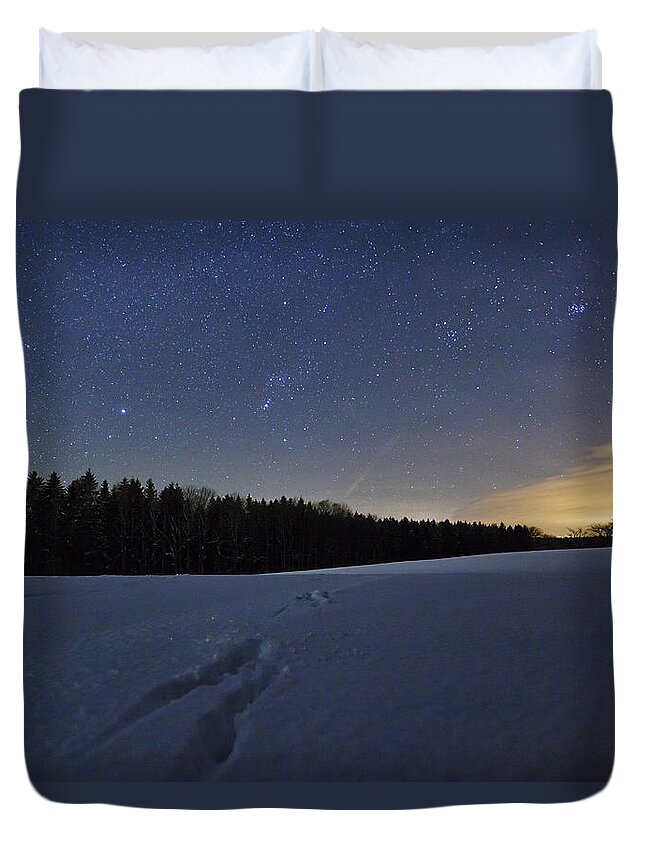 Feb0514 Duvet Cover featuring the photograph Animal Tracks In Snow Bavaria Germany by Konrad Wothe