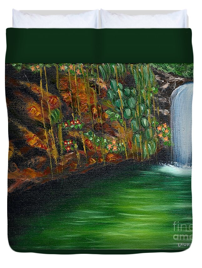 Annadale Waterfall Duvet Cover featuring the painting Annadale Waterfall by Laura Forde