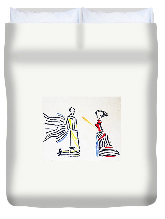 Jesus Duvet Cover featuring the painting Annunciation by Gloria Ssali