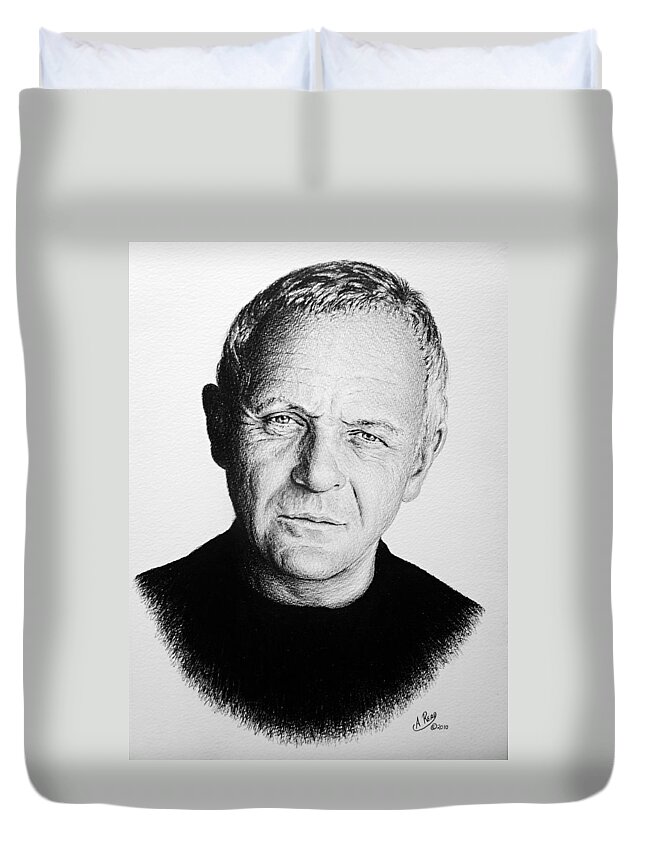 Anthony Hopkins Duvet Cover featuring the drawing Anthony Hopkins by Andrew Read
