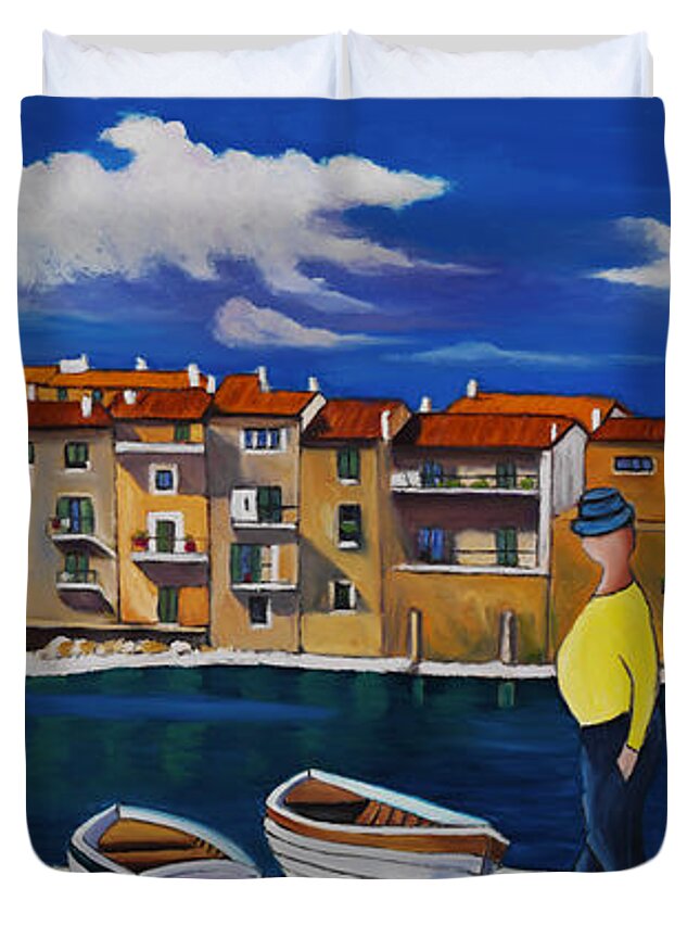 Antibes Duvet Cover featuring the painting Antibes And French Cove by William Cain