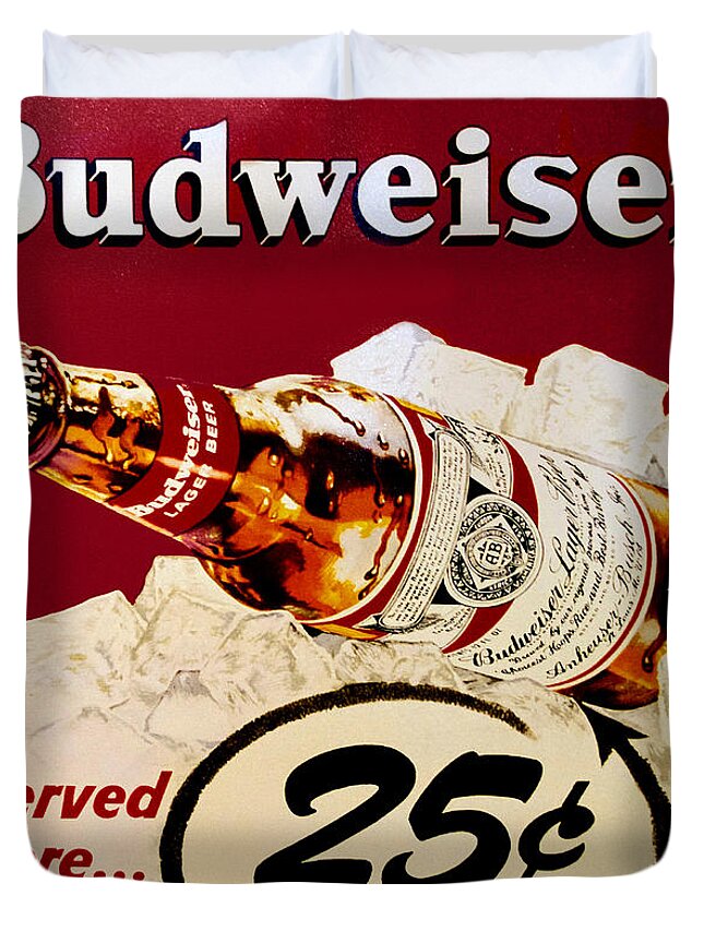 Drink Duvet Cover featuring the photograph Antique Budweiser Signage by Thomas Woolworth