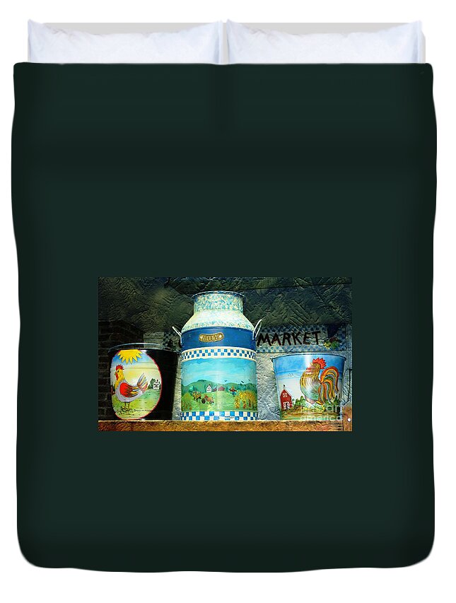 Dairy Milk Can Duvet Cover featuring the photograph Antique Dairy Milk Can And Pails by Judy Palkimas