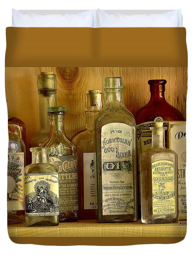 Antique Glass Bottles Duvet Cover featuring the photograph Antique General Store Display 2 by Kae Cheatham