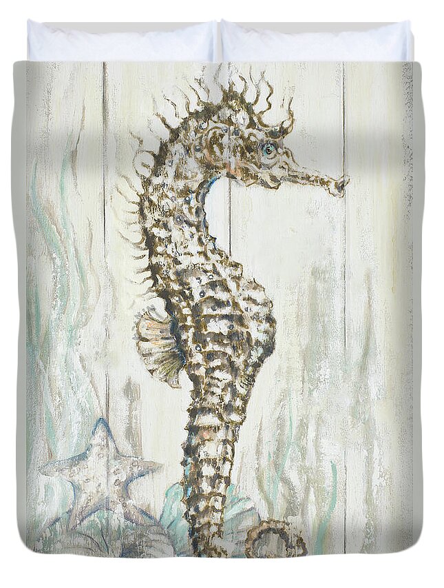 Antique Duvet Cover featuring the digital art Antique Sea Horse I by Patricia Pinto