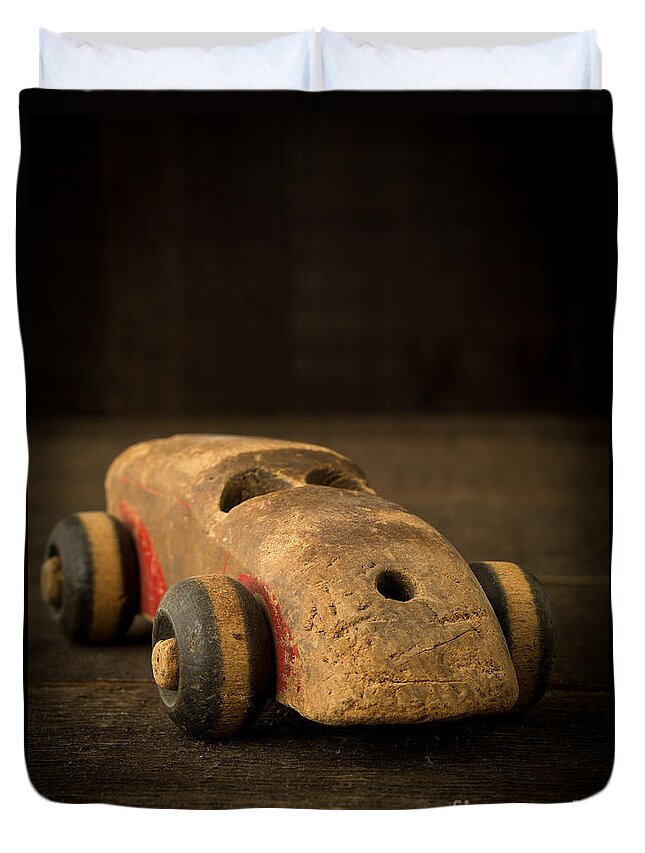 Toy Duvet Cover featuring the photograph Antique Wooden Toy Car by Edward Fielding