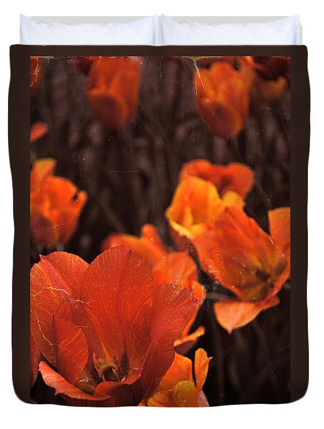 Tulip Duvet Cover featuring the photograph Antiqued Tulips by Michelle Calkins