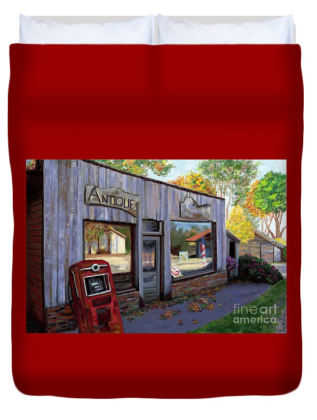 Historic Duvet Cover featuring the painting Antiques on Route 66 by Jackie Case