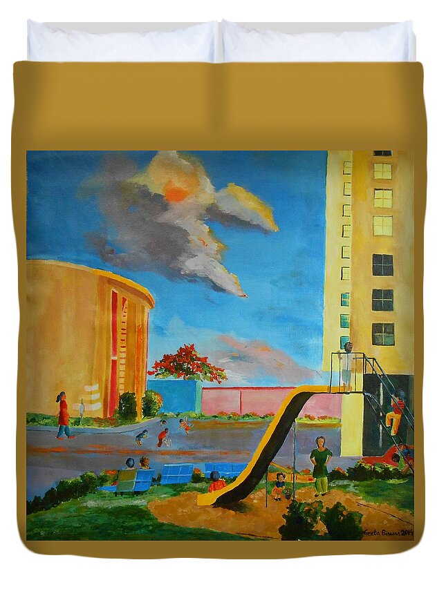 Acrylic Duvet Cover featuring the painting Apartment Living by Geeta Yerra