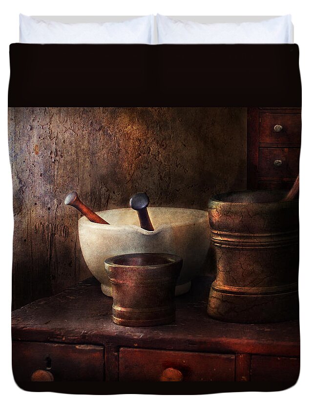 Pharmacy Duvet Cover featuring the photograph Apothecary - Pick a Pestle by Mike Savad