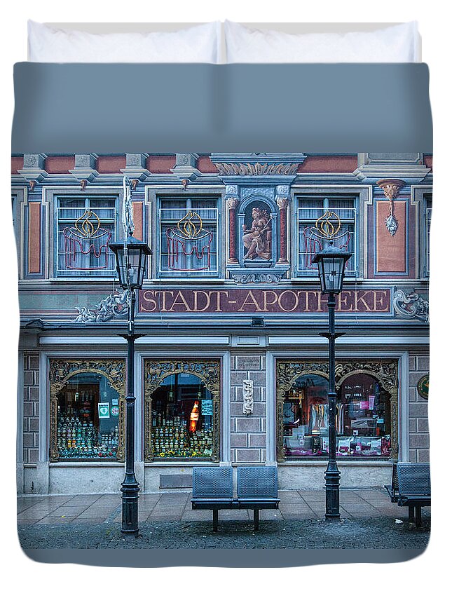 Fuessen Duvet Cover featuring the photograph Apotheke by Shirley Radabaugh