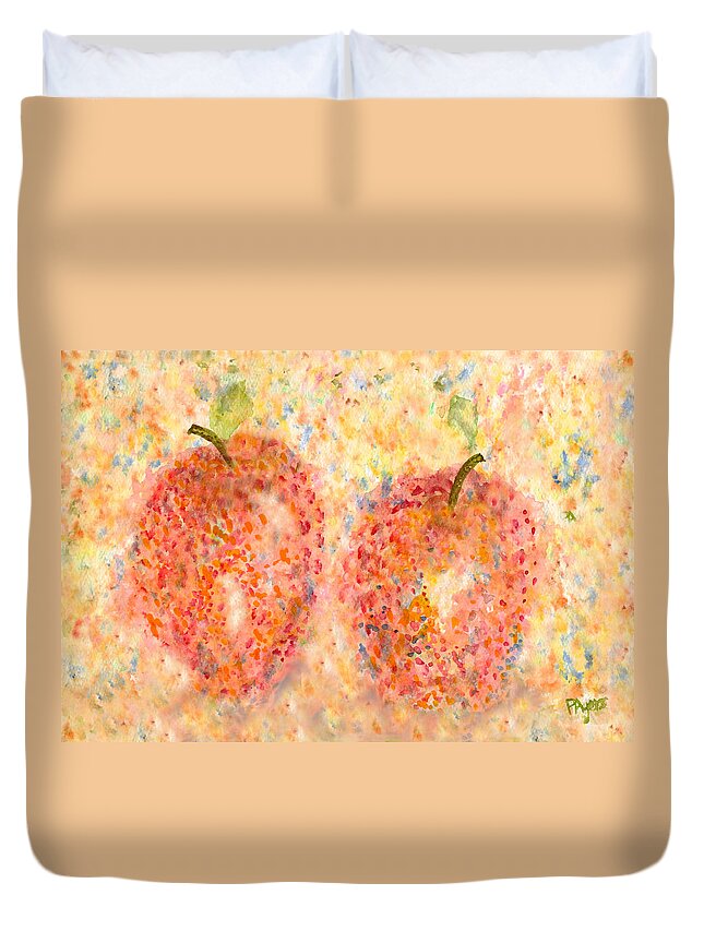 Watercolor Duvet Cover featuring the painting Apple Twins by Paula Ayers