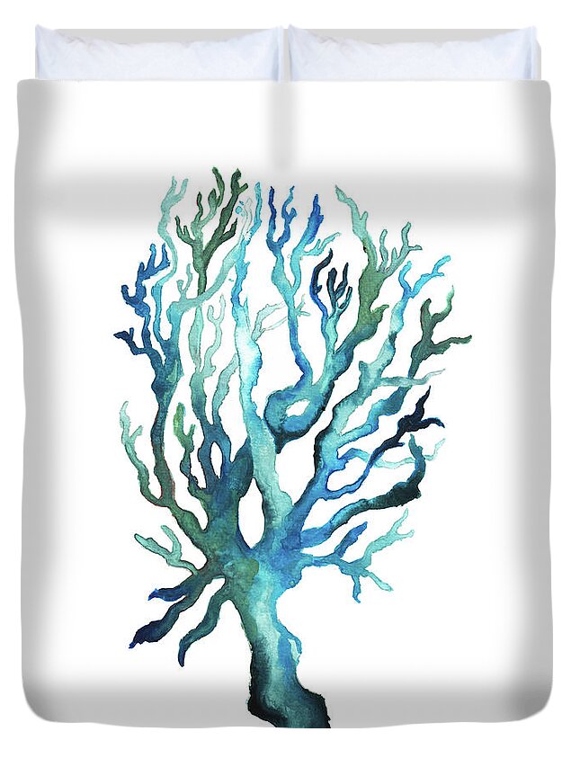 Aqua Duvet Cover featuring the painting Aqua Creatures Iv by Elizabeth Medley