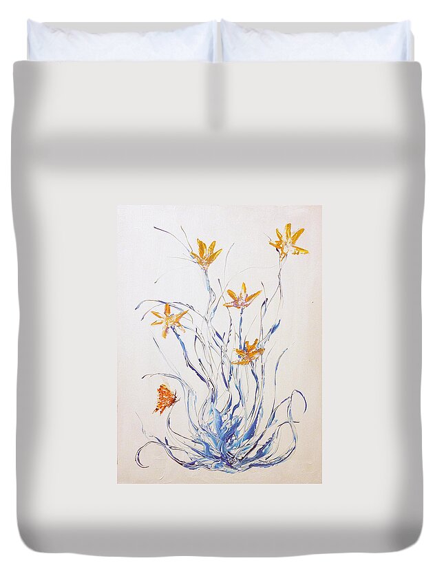 Flowers Duvet Cover featuring the painting Aqualily by Mr Dill