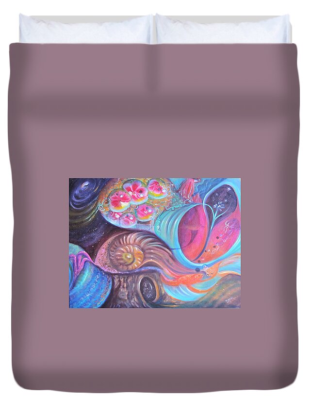 Curvismo Duvet Cover featuring the painting Aquarium by Sherry Strong