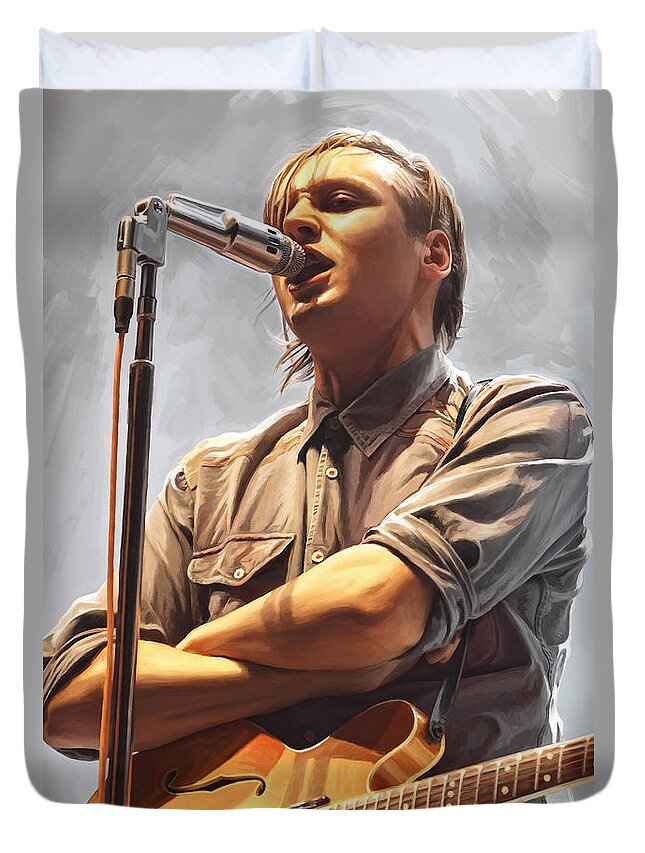 Arcade Fire Paintings Duvet Cover featuring the painting Arcade Fire Win Butler Artwork by Sheraz A