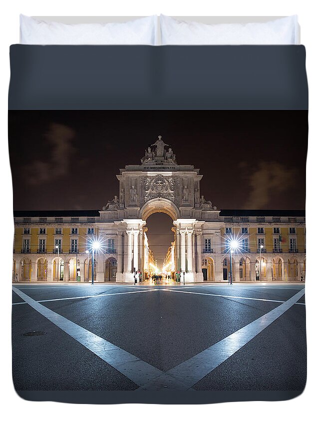 Arch Duvet Cover featuring the photograph Archway At Night In Main Square by Tim E White