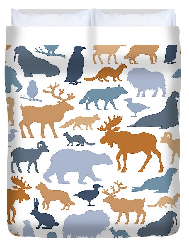 White Background Duvet Cover featuring the digital art Arctic Animals Pattern by Alonzodesign