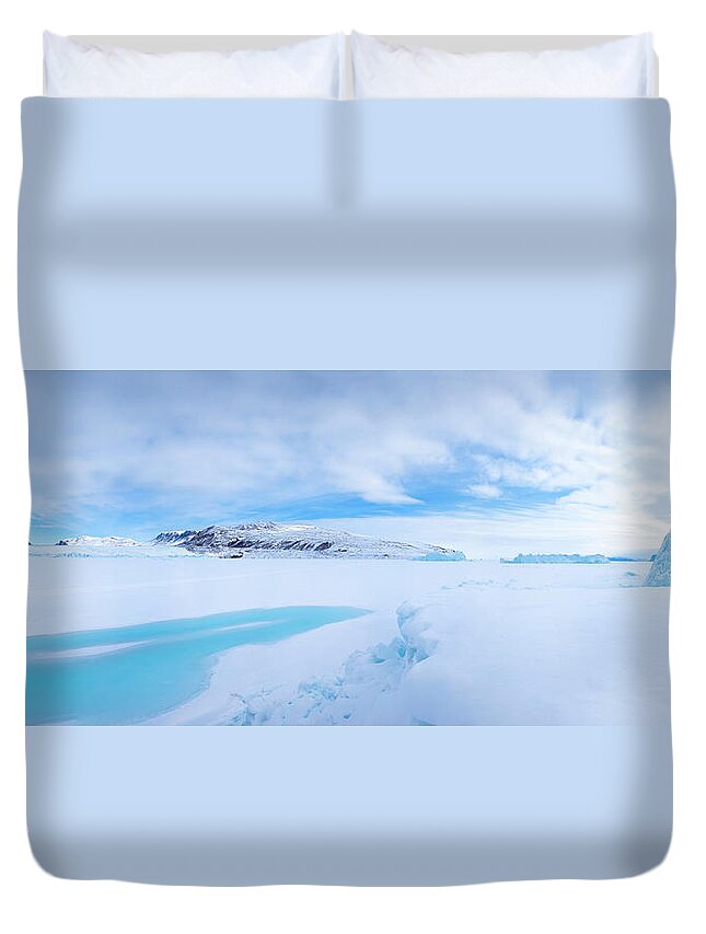 Melting Duvet Cover featuring the photograph Arctic Landscape On Sunny Day With Ice by Justin Lewis