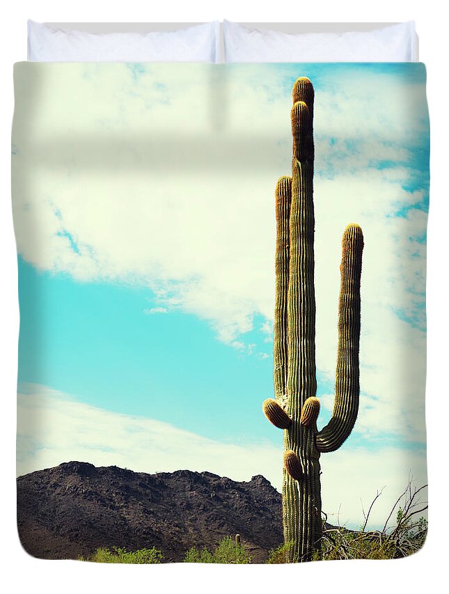 Saguaro Cactus Duvet Cover featuring the photograph Arizona Saguaro Cactus by Franckreporter