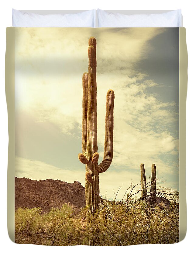 Saguaro Cactus Duvet Cover featuring the photograph Arizona Saguaro National Park Cactus by Franckreporter