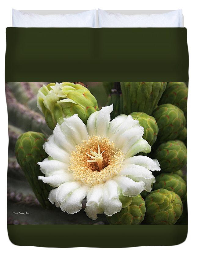 Arizona State Flower Duvet Cover featuring the photograph Arizona State Flower The Saguaro Blossom by Tom Janca
