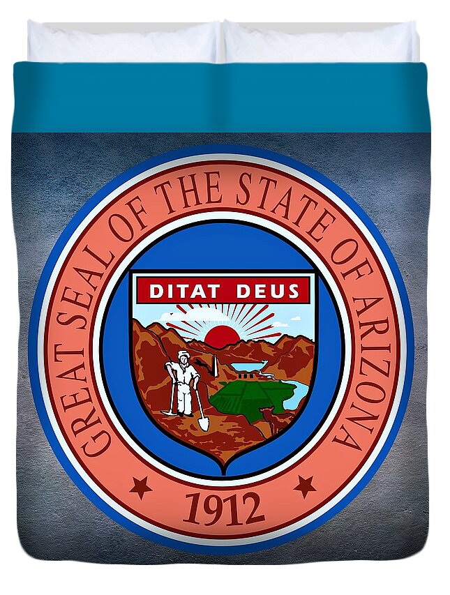 Arizona Duvet Cover featuring the digital art Arizona State Seal by Movie Poster Prints