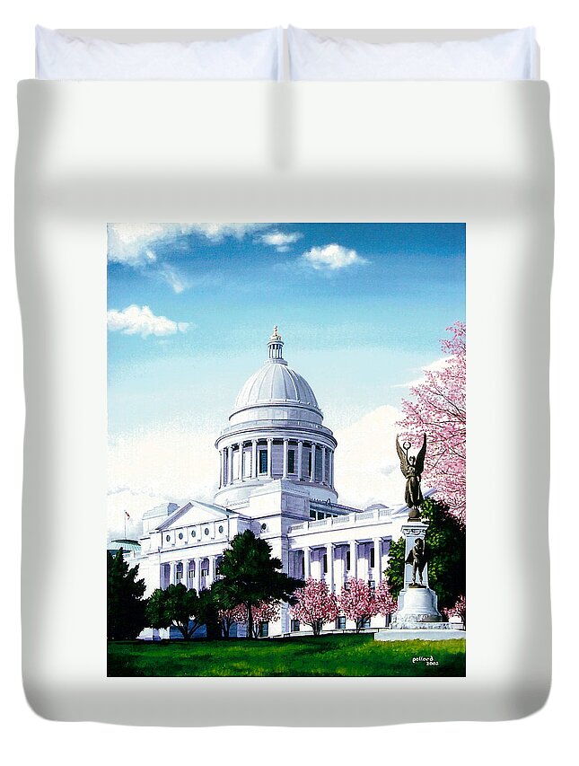 Little Rock Duvet Cover featuring the painting Arkansas Capitol Blossoms by Glenn Pollard