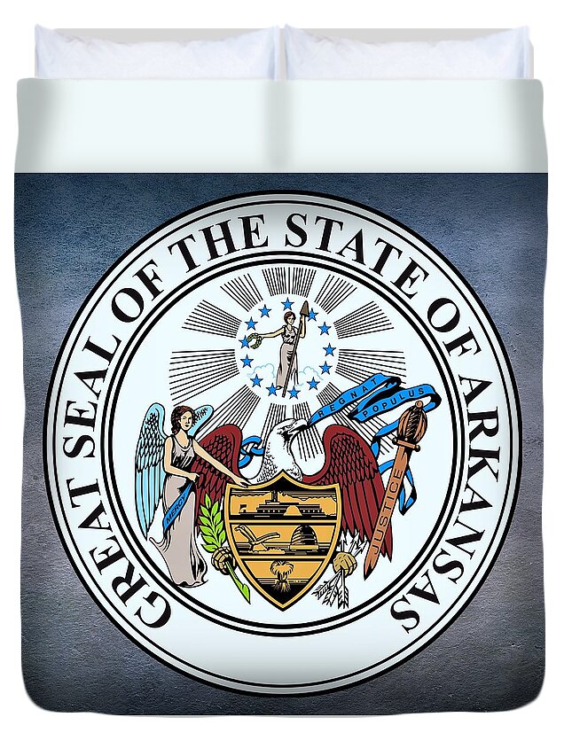 Arkansas Duvet Cover featuring the digital art Arkansas State Seal by Movie Poster Prints