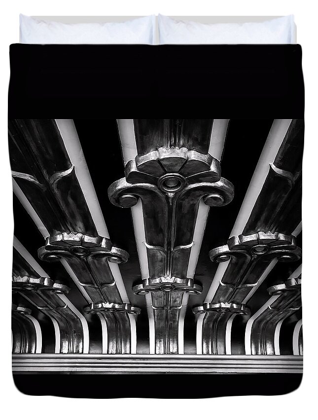 Abstract Duvet Cover featuring the photograph Art Deco at the Henry Fonda BW by Denise Dube