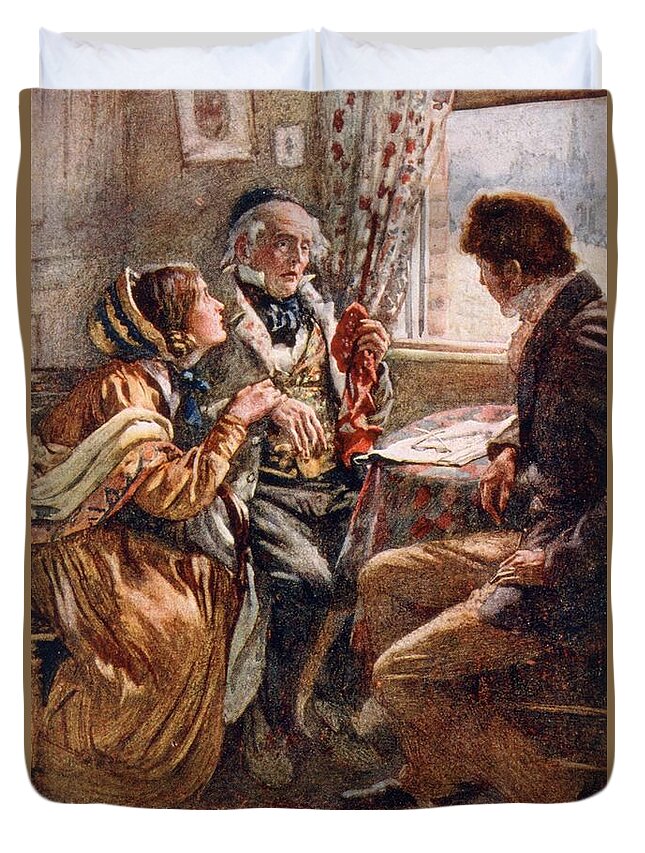 Charles Dickens Duvet Cover featuring the photograph Arthur Clennam Tells The Good News, Illustration For Character Sketches From Dickens Compiled by Harold Copping