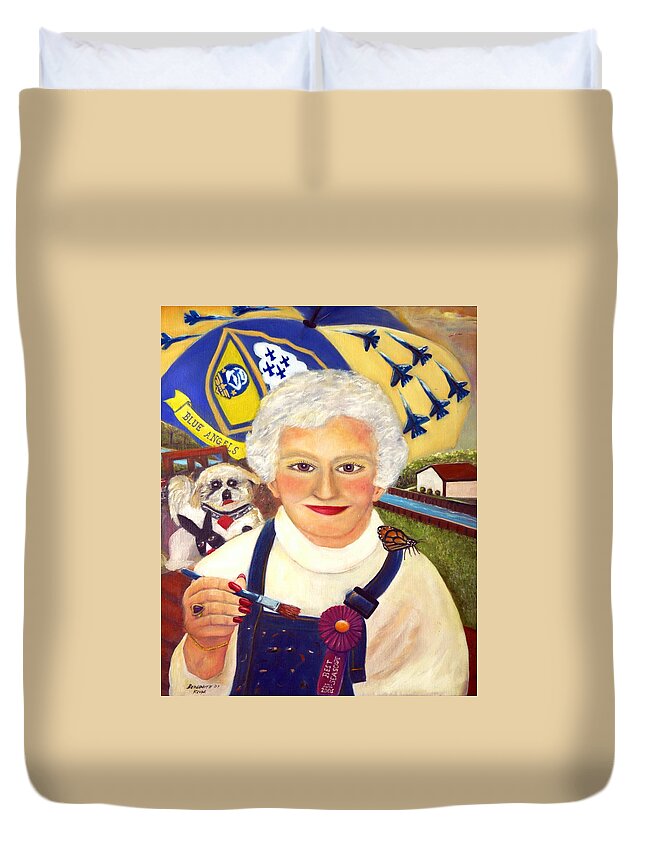 Artist At Work Duvet Cover featuring the painting Artist at Work Portrait of Mary Krupa by Bernadette Krupa