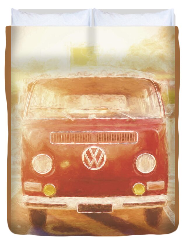 Volkswagen Duvet Cover featuring the photograph Artistic digital drawing of a VW Combie campervan by Jorgo Photography