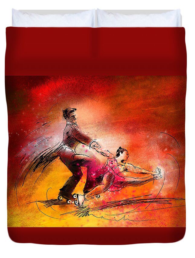 Sports Duvet Cover featuring the painting Artistic Roller Skating 02 by Miki De Goodaboom