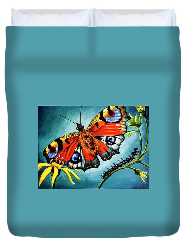 Art Duvet Cover featuring the digital art Artwork Peacock Butterfly by Renphoto