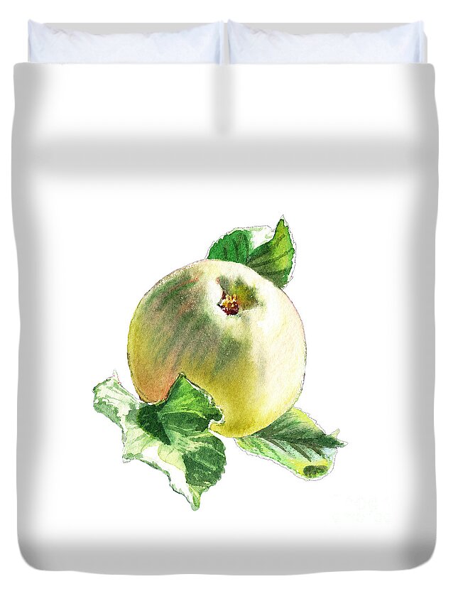 Apple Duvet Cover featuring the painting ArtZ Vitamins Series A Happy Green Apple by Irina Sztukowski