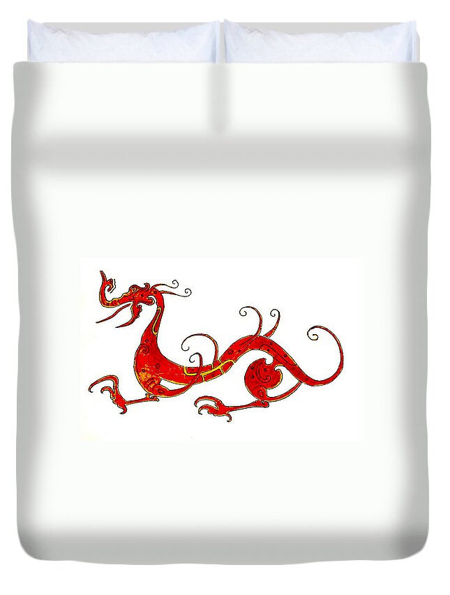 Asia Duvet Cover featuring the painting Asian Dragon by Michael Vigliotti