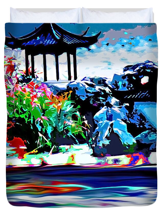 China Duvet Cover featuring the painting Asian Waterside Living by CHAZ Daugherty