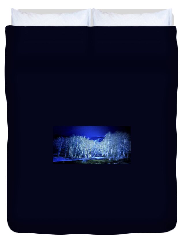 Nature Duvet Cover featuring the digital art Aspens By Moonlight by William Horden