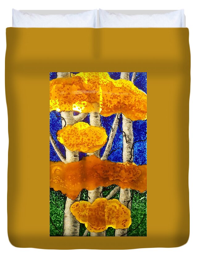 Fused Glass Duvet Cover featuring the glass art Aspens in Glass by Marian Berg