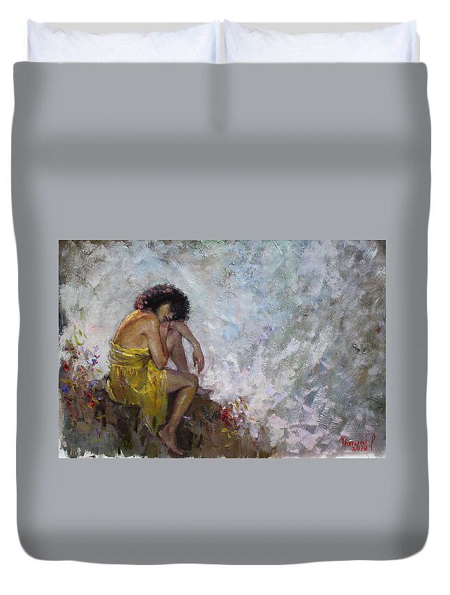 Lady Duvet Cover featuring the painting Aspettando by Ylli Haruni