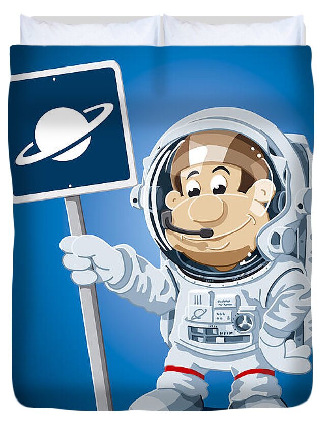 Frank Ramspott Duvet Cover featuring the digital art Astronaut Cartoon Man by Frank Ramspott