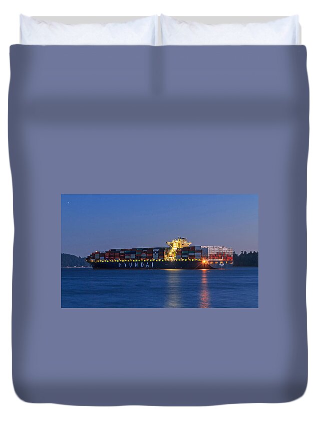 Twilight Duvet Cover featuring the photograph Anchored in Calm Waters by E Faithe Lester