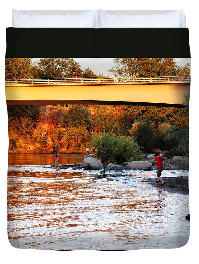 Sunset Duvet Cover featuring the photograph At Rivers Edge by Melanie Lankford Photography