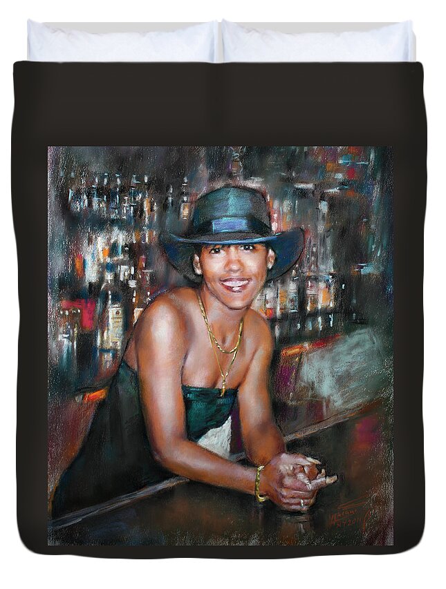 At The Bar Duvet Cover featuring the pastel At the Bar by Ylli Haruni