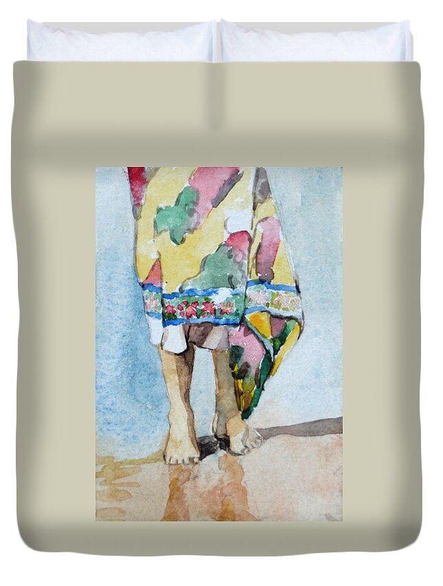 Watercolor Duvet Cover featuring the painting At The Beach 1 by Becky Kim