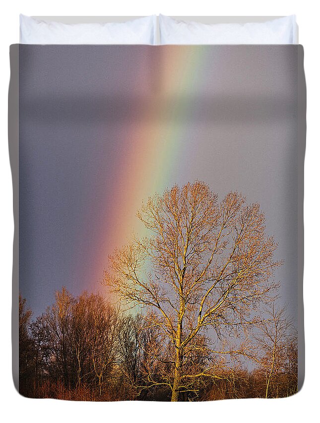 Rainbow Duvet Cover featuring the photograph At the end of the rainbow by Casper Cammeraat