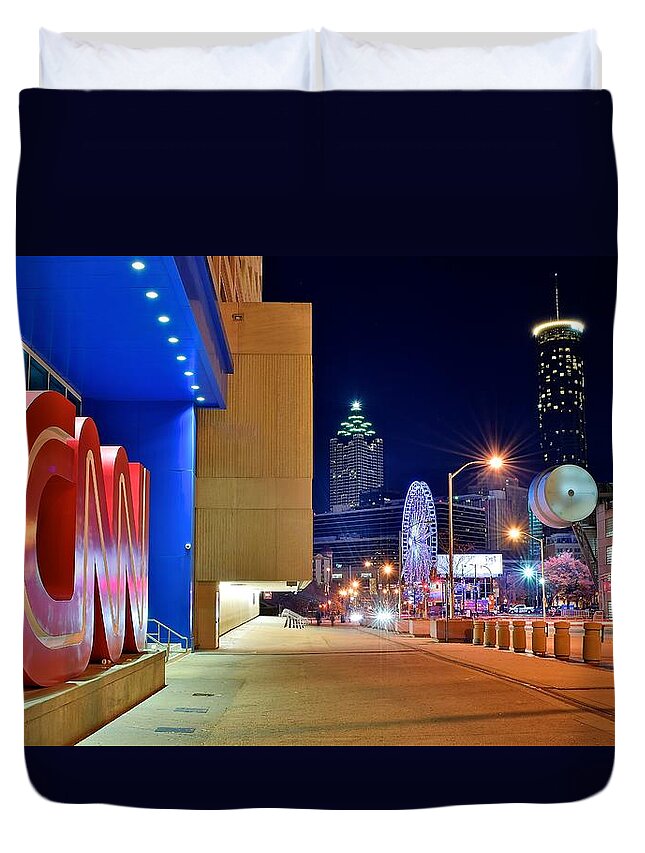 Atlanta Duvet Cover featuring the photograph Atlanta Outside CNN by Frozen in Time Fine Art Photography